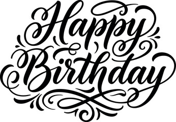 Fototapeta premium Elegant black and white happy birthday typography design featuring beautiful hand written calligraphy style for greeting card celebration projects