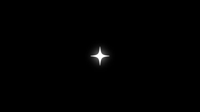 Sparkling twinkle star shine animation with white cartoon vector doodle stars, glowing blinking light effect on black screen background, transparent overlay in 4k