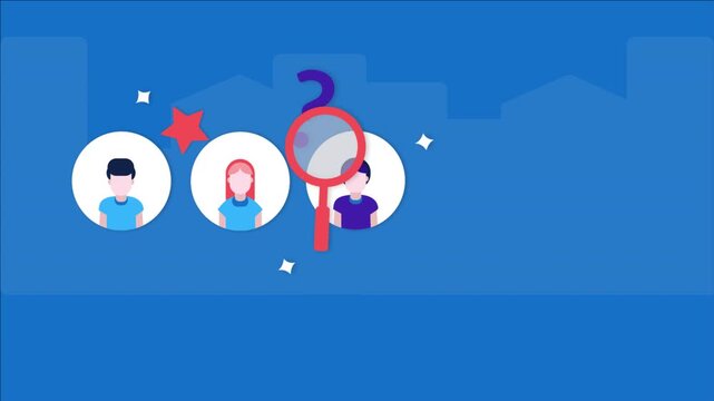 Animation of searching for the right candidate among diverse group of people.