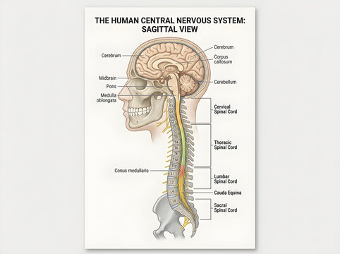 Human central nervous system sagittal view diagram