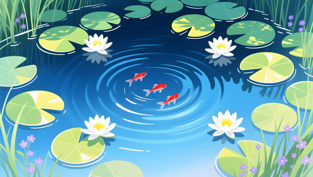 Fresh healing lotus pond top view illustration background