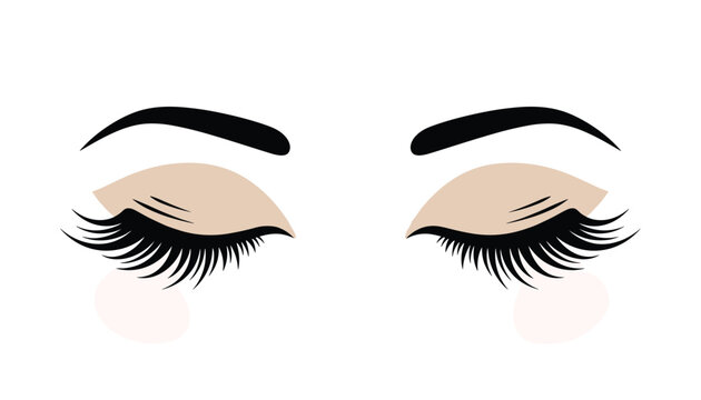Closed eyes with long voluminous black eyelashes and elegant eyebrows represent a professional eyelash extension result.