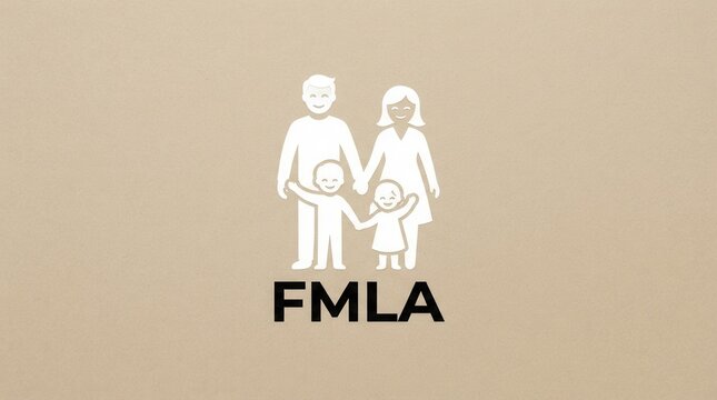Minimalistic FMLA logo on beige background features white Family Medical Leave Act Poster with Parents