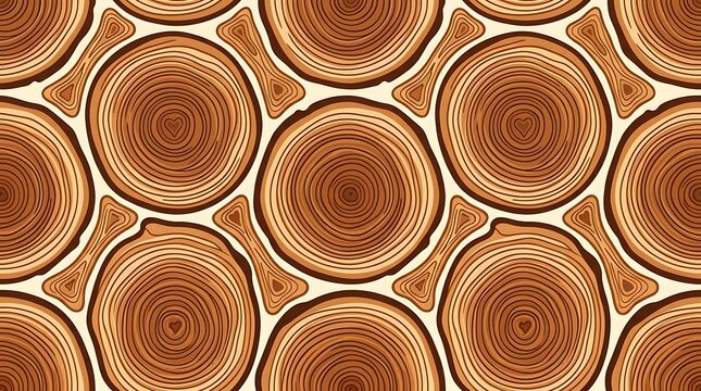 Seamless pattern of tree trunk cross sections and concentric rings