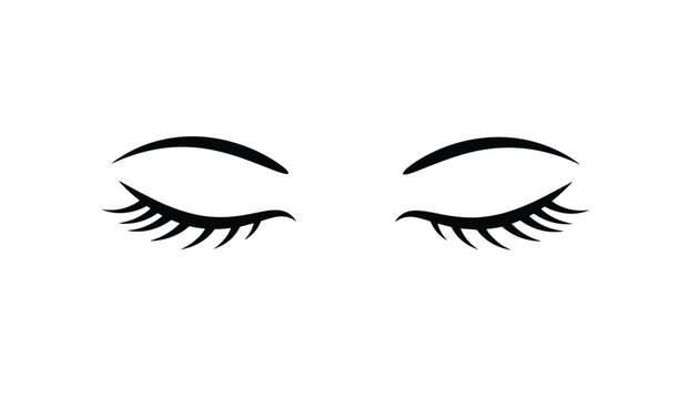 Minimalist vector illustration of closed female eyes with long black eyelashes and perfectly shaped eyebrows.
