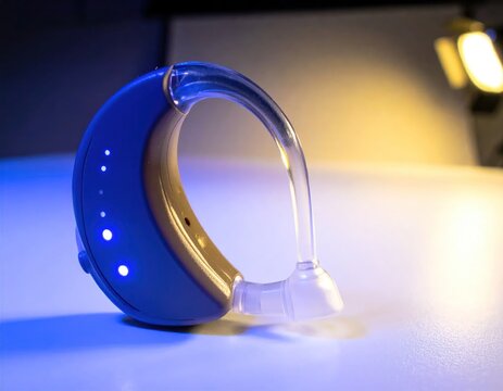 Modern blue behind the ear digital hearing aid