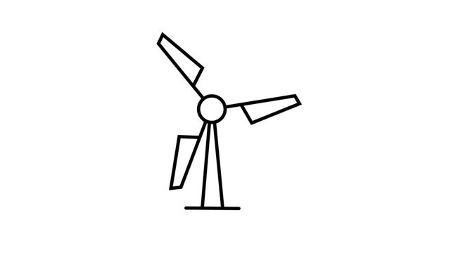 Black and White Outline of a Wind Turbine on a White Background windmill renewable energy