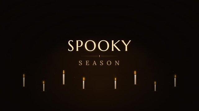 Spooky Season animated text with glowing candles fading in and out on black background