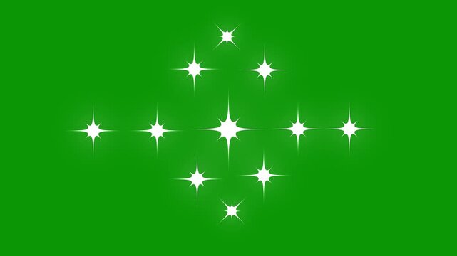Twinkle glitter stars animation on transparent green screen, white cartoon flat vector doodle style with glowing blinking light sparkle effect, festive overlay in, 4k