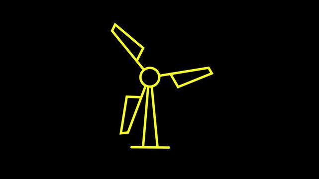 Yellow Outline of a Wind Turbine on a Black Background windmill renewable energy