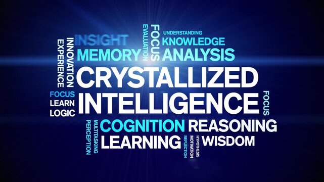 Crystallized intelligence animated word cloud-text design animation tag kinetic typography seamless loop.