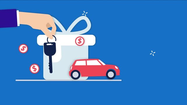 Conceptual illustration of car gift delivery and vehicle finance.