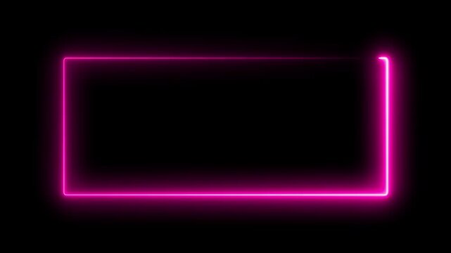 Square rectangle picture frame with two tone neon color motion graphic on isolated black background.  pink light moveing for overlay element. 4K footage video effect seamless loop