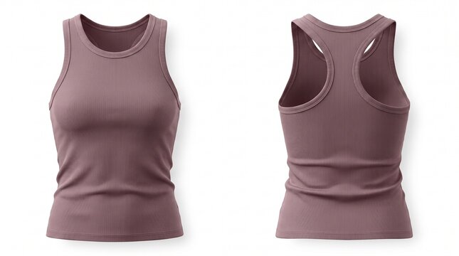 Blank Women's dusty Racerback Ribbed Tank Top Mockup Front and Back View Isolated on White Background
