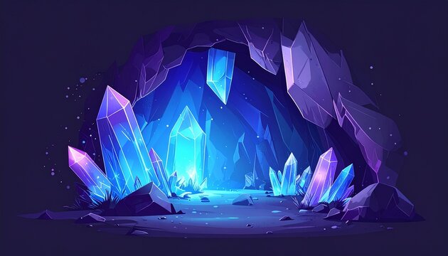 Mystical Crystal Cave with Glowing Geodes and Gemstones.