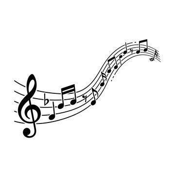 Treble clef and musical notes rest upon a sweeping staff line to represent a harmonious melodic progression.