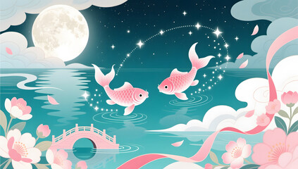 Obraz premium qixi romantic festival illustration diagonal composition background