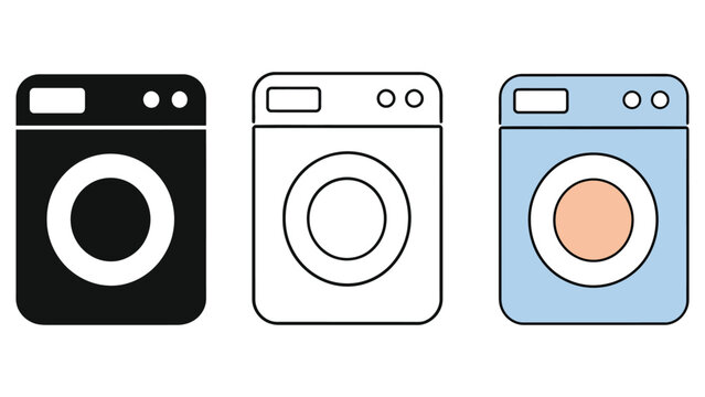 Washing machine icon set, home laundry appliance symbol