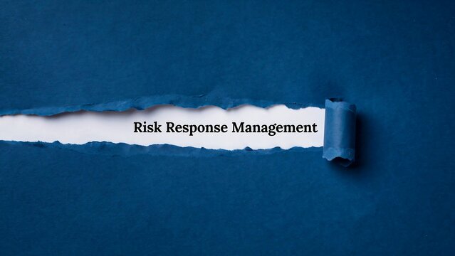 Risk response management concept with torn paper on blue background