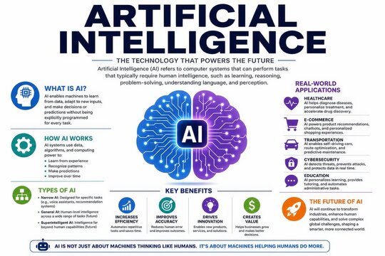 Artificial Intelligence Infographic Design with Key Concepts Benefits and Applications