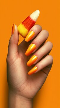 Candy Corn Inspired Orange Halloween Almond Nails