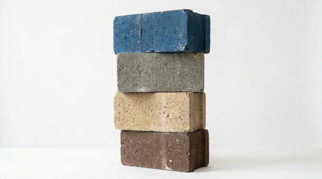 Colorful and textured concrete blocks stacked creatively with Close-up view of recycled sustainable material