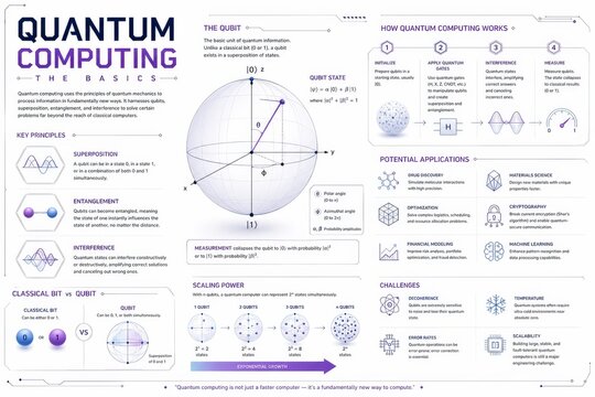 Educational Infographic of Quantum Computing Principles Technology and Applications