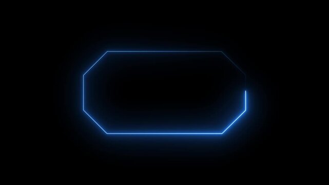 Blue Neon Octagonal Frame Overlay on Black Background image photo