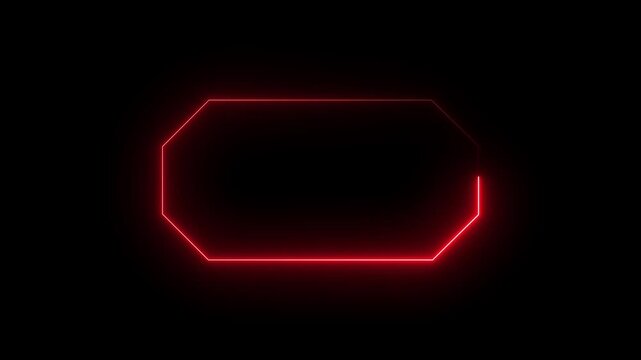 Glowing Red Octagon Frame on Black Background Abstract Geometric Shape border bright