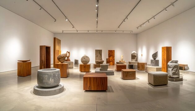 Interior of modern art gallery museum.