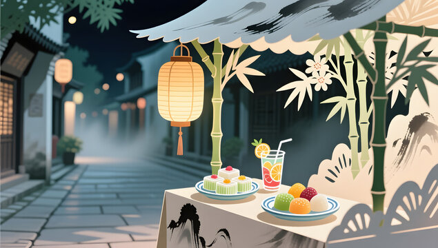 Night Market commercial illustration flower shadow