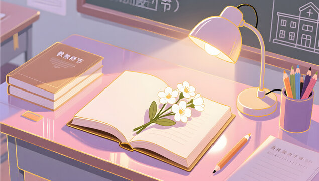 Teachers Day lamp books illustration background