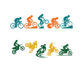 Fototapeta premium Bicycle and Motorcycle Extreme Sport Silhouettes Set