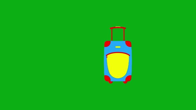 Backpack travel gear green screen chromakey background 2d animated cartoon animation luggage adventure journey tourism hiking equipment concept icon loops smoothly on chroma key