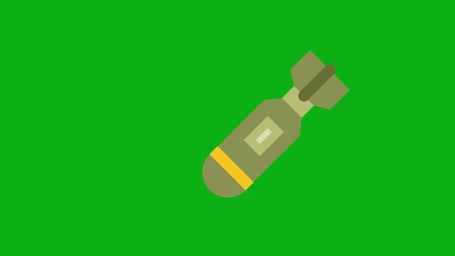 Bomb explosive weapon green screen chromakey background 2d animated cartoon animation military attack danger combat force destruction concept icon loops smoothly on chroma key
