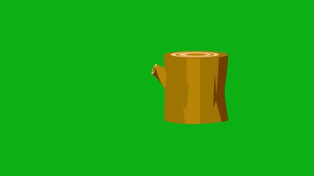 Tree stump wood green screen chromakey background 2d animated cartoon animation nature forest lumber resource environment cut concept icon loops smoothly on chroma key