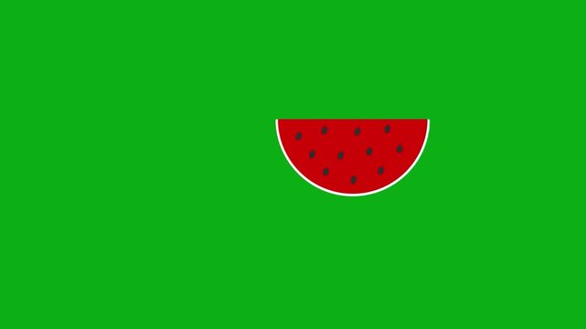 Watermelon fruit food green screen chromakey background 2d animated cartoon animation summer fresh sweet juicy slice refreshment concept icon loops smoothly on chroma key