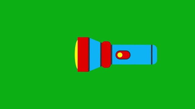 Flashlight light tool green screen chromakey background 2d animated cartoon animation illumination battery emergency search darkness concept icon loops smoothly on chroma key