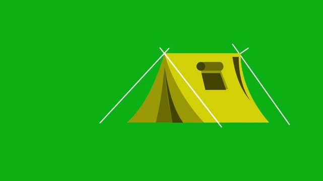 Camping tent shelter green screen chromakey background 2d animated cartoon animation outdoor adventure nature travel hiking vacation concept icon loops smoothly on chroma key