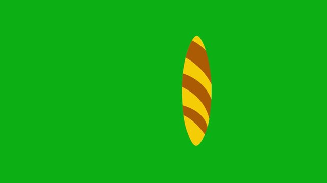 Surfboard water sport green screen chromakey background 2d animated cartoon animation ocean wave beach summer activity recreation concept icon loops smoothly on chroma key