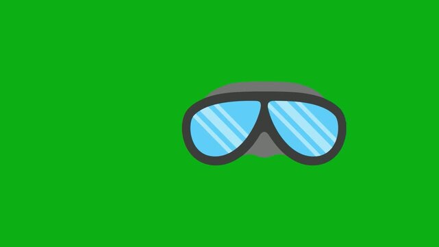 Goggles eyewear protection green screen chromakey background 2d animated cartoon animation diving ski sport safety vision equipment concept icon loops smoothly on chroma key
