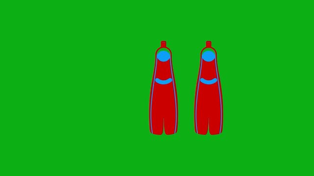 Flippers swimming gear green screen chromakey background 2d animated cartoon animation diving water sport propulsion ocean activity concept icon loops smoothly on chroma key