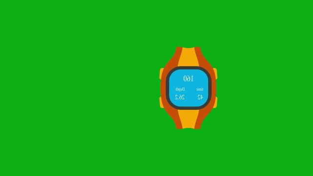 Watch time accessory green screen chromakey background 2d animated cartoon animation wrist fashion device clock accessory concept icon loops smoothly on chroma key
