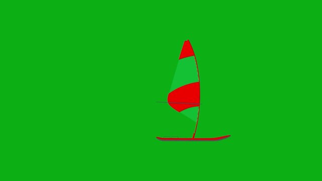 Windsurf board sport green screen chromakey background 2d animated cartoon animation sea water wind sailing ocean activity concept icon loops smoothly on chroma key