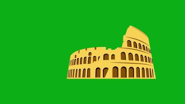 Colosseum landmark rome green screen chromakey background 2d animated cartoon animation italy history monument travel architecture concept icon loops smoothly on chroma key