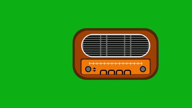 Radio music device green screen chromakey background 2d animated cartoon animation sound audio entertainment portable communication concept icon loops smoothly on chroma key