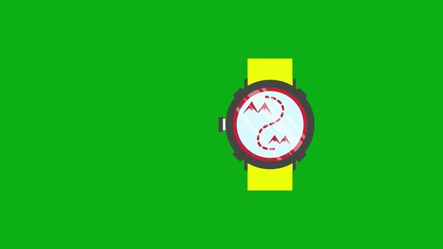 Watch time accessory green screen chromakey background 2d animated cartoon animation wrist fashion device clock measurement concept icon loops smoothly on chroma key