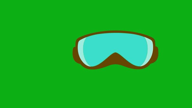 Goggles protection eyewear green screen chromakey background 2d animated cartoon animation ski diving sport safety vision equipment concept icon loops smoothly on chroma key
