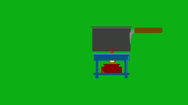Grill barbecue cooking green screen chromakey background 2d animated cartoon animation food outdoor party summer meat fire concept icon loops smoothly on chroma key