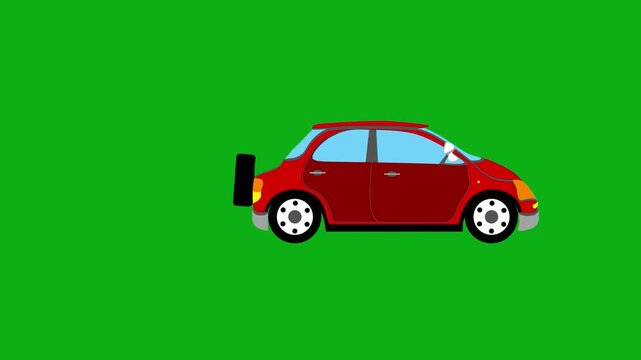 Car vehicle transport green screen chromakey background 2d animated cartoon animation automobile drive road travel city concept icon loops smoothly on chroma key